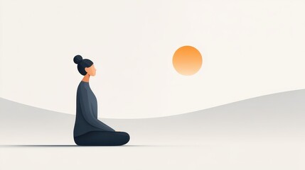 Minimalist Silhouette of a Person Meditating with Sunset Background