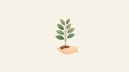 Delicate Hands Holding a Small Plant in Negative Space Background