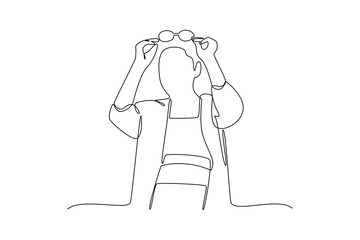 Continuous one line drawing of girl enjoying her lifestyle of rich woman holding glasses. Rest, holiday, human life, relaxation, comfort, lifestyle. Single line design vector graphic illustration