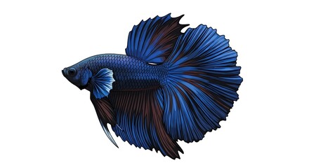Fototapeta premium Elegant blue betta fish with flowing fins on a clean white background