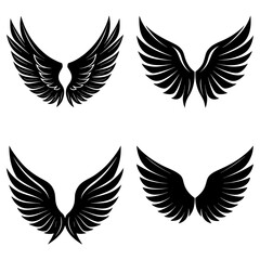 Obraz premium Four sets of black wings in different positions on a white background vector illustration art