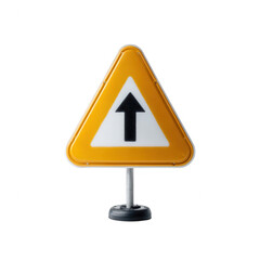 A triangular warning sign with an upward arrow, isolated on a white background. Perfect for conveying road safety and traffic direction in various contexts.