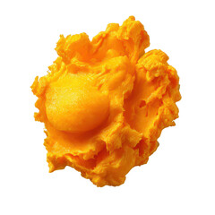 A vibrant, fluffy mound of mashed pumpkin on a white isolated background, showcasing its rich orange color and creamy texture, perfect for culinary presentations.