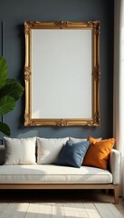 Empty ornate wooden frames on modern wall, luxury room setting, home, boho, rustic