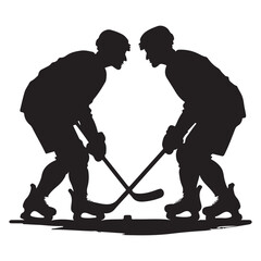 A red-uniformed ice hockey player holding a stick against a white backdrop  Art illustration