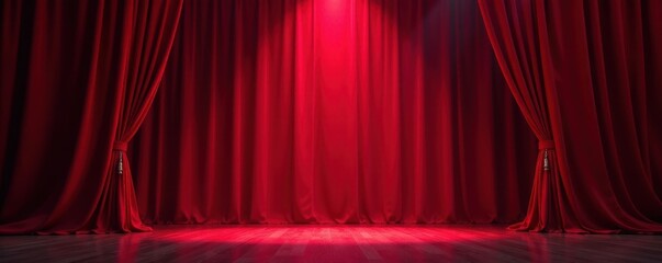 Crimson velvet curtains, spotlight on empty stage, culture, magical atmosphere