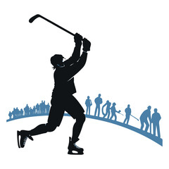 A hockey player's silhouette isolated on a white graphic design