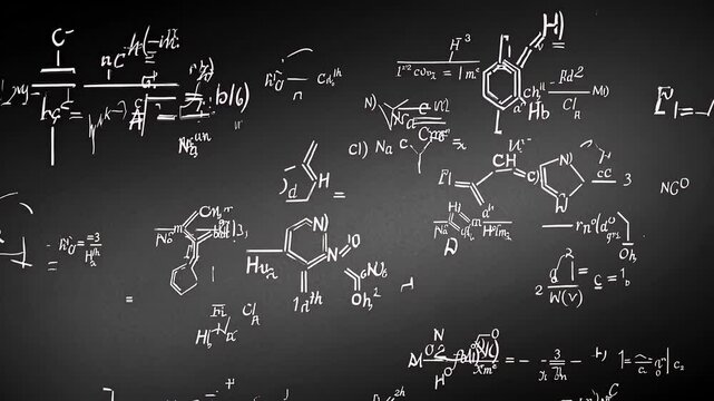 Dynamic chemical formulas animation on blackboard. Back to school concept. Education, study, chemistry, 