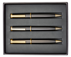 Elegant pen set presented in a stylish black gift box on a transparent background