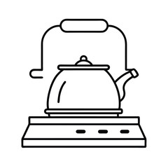 continuous line vector of a kettle on a gas stove.eps