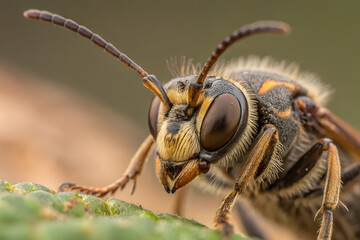 Close up of a wasp insect face details