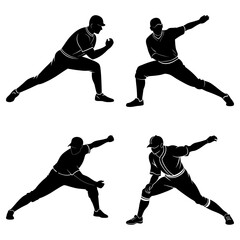 Four stylized black quail birds in various poses against a white background, detailed plumage design