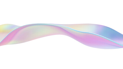 3D Iridescent abstract wave liquid background with glass ribbon fluid shapes. Blue gradient holographic elements create iridescent flow and soft texture. Smooth flowing design on white background