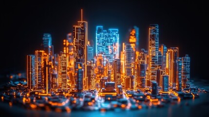 Obraz premium Futuristic city skyline with glowing lines.