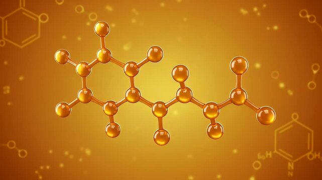 Molecular Structure Animation in Golden Hue with Chemical Compound Diagrams and Scientific Visuals Against an Abstract Yellow Background