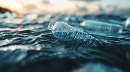 A plastic bottle drifts aimlessly on ocean waves, highlighting the growing problem of marine pollution and the impact of waste on our oceans and wildlife ecosystems.
