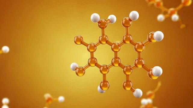 Molecular Structure Illustration with Spheres and Connections in a Golden Hue Science Concept for Chemistry Pharmaceutical and Medical Visualization