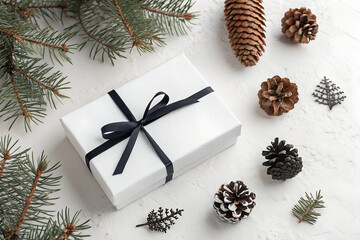 Christmas Holiday Gift Box with Natural Decor