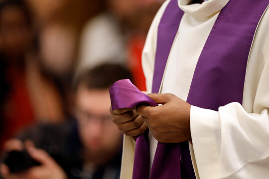 Catholic mass. The decisive call for catechumens. This important Lenten ritual is for catechumens preparing for full initiation. Baptism, Confirmation, and First Communion.  France.