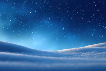 Snowy Landscape at Night: Tranquil vista of soft, snow-covered hills under a star-speckled dark blue sky, evoking a sense of peace.