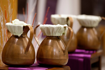Catholic church.  Collection during holy mass. Saint Pierre et Paul church.  Saint Julien en...