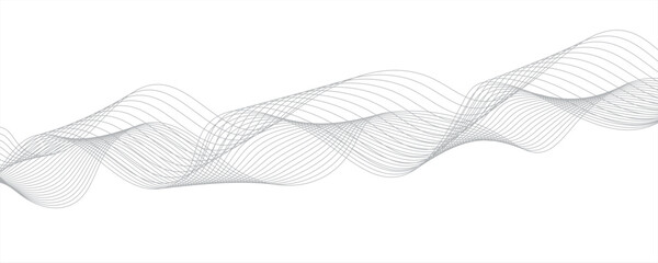 Grey and white wavy curve line with digital future technology concept background.Stylized line art background. Vector illustration. Wave with lines created using blend tool. Curved wavy line, smooth.