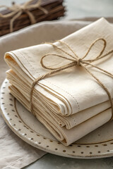 Elegant Stack of Napkins with a Twine Bow