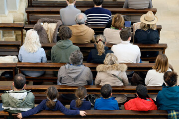 Mass in a roman catholic church. Church full of parishioners. Saint Jean Baptiste church.   Megeve.France. © Godong Photo
