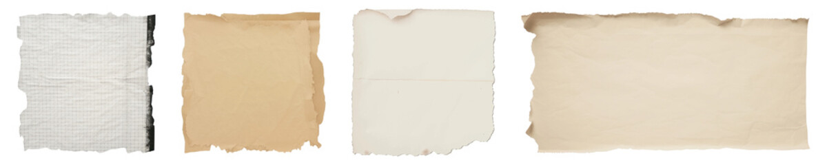 PNG Vintage torn paper textures, element set on transparent background