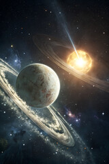 Planets and Stars in Deep Space Scenery