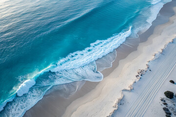 Aerial view of beautiful beach with turquoise waves