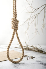 Noose Hanging Down Against Neutral Background Symbolism