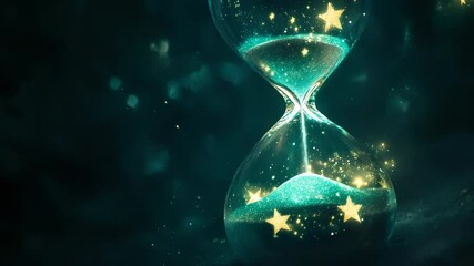 Elegant time concept with sparkling stars inside an hourglass against dark background - Powered by Adobe