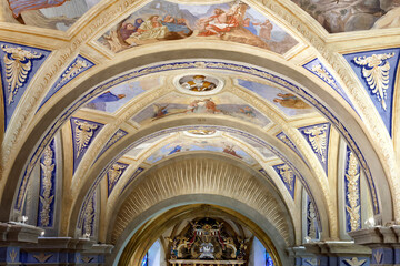 Obraz premium Saint Jean Baptiste church. Mural painting by F Mucengo. The life of Saint John the Baptist. Megeve.France.