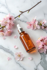 Natural Beauty Serum with Pink Blossom Flowers