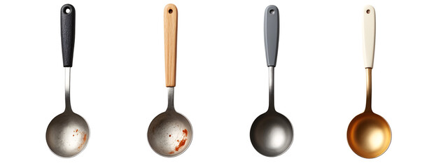 A set of four different colored spoons