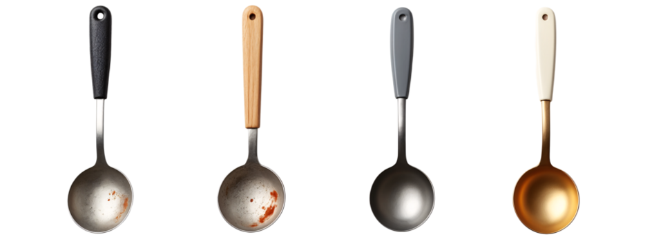 A set of four different colored spoons