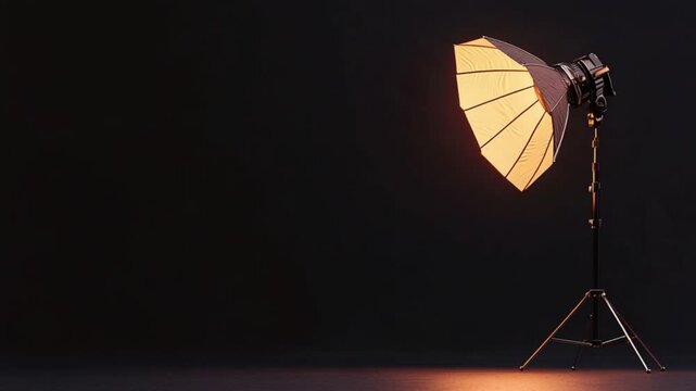Professional photography setup featuring a softbox light illuminating a dark studio space