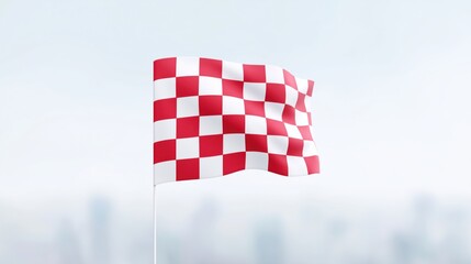 Waving finish line flag displayed outdoors during daytime, signaling the race completion.