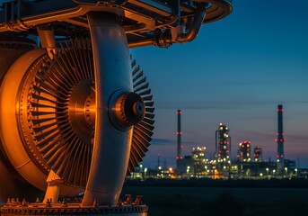 Obraz premium Twilight Power: Energizing Industry with Gas Turbine Technology