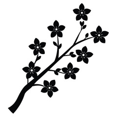 Fototapeta premium Black silhouette of a flowering branch isolated on white background