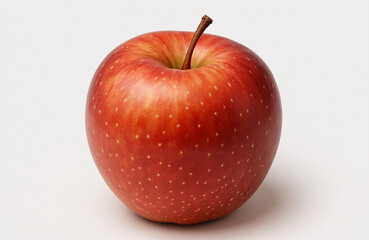 Single Fresh Ripe Red Apple with Glossy Natural Skin and Brown Stem Showing Beautiful Red and Yellow Color Gradient on Clean White Background in Professional Studio Product Photography