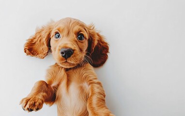 Adorable Light Brown Puppy with Floppy Ears and Playful Expression Captured Against a White Background, Showcasing Innocence, Joy, and the Endearing Charm of a Young Dog