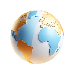 Naklejka premium A stylized 3D globe, light blue and gold