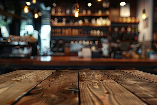 Clear Pixel Image of Wood Table Top Blur Coffee Shop