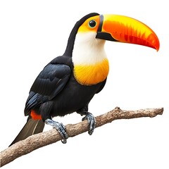 Fototapeta premium Beautiful toucan bird with bright orange and black feathers