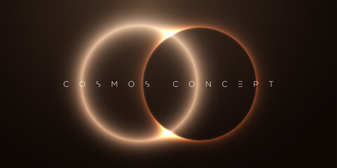 Abstract vector background with twin glowing circles representing a binary eclipse. Soft light, deep shadows, and cosmic symmetry make it ideal for sci-fi themes, branding, and digital compositions.
