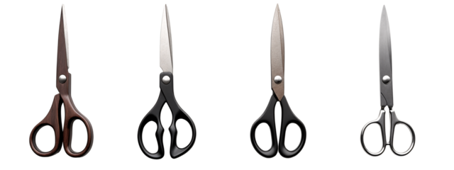 A set of four different types of scissors