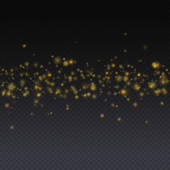 Luxury sparkle png. Transparent overlay of golden stardust, glitter dots, and glowing rain. Vector...