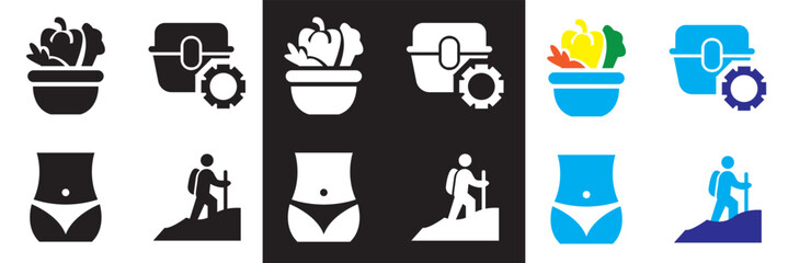 Healthy Lifestyle  Icon . Nutrition, exercise, wellness, sleep, yoga, meditation, heart rate, gym,  fitness, health monitoring etc icons. Vector for websites, mobile interfaces,  banner etc. EPS 10